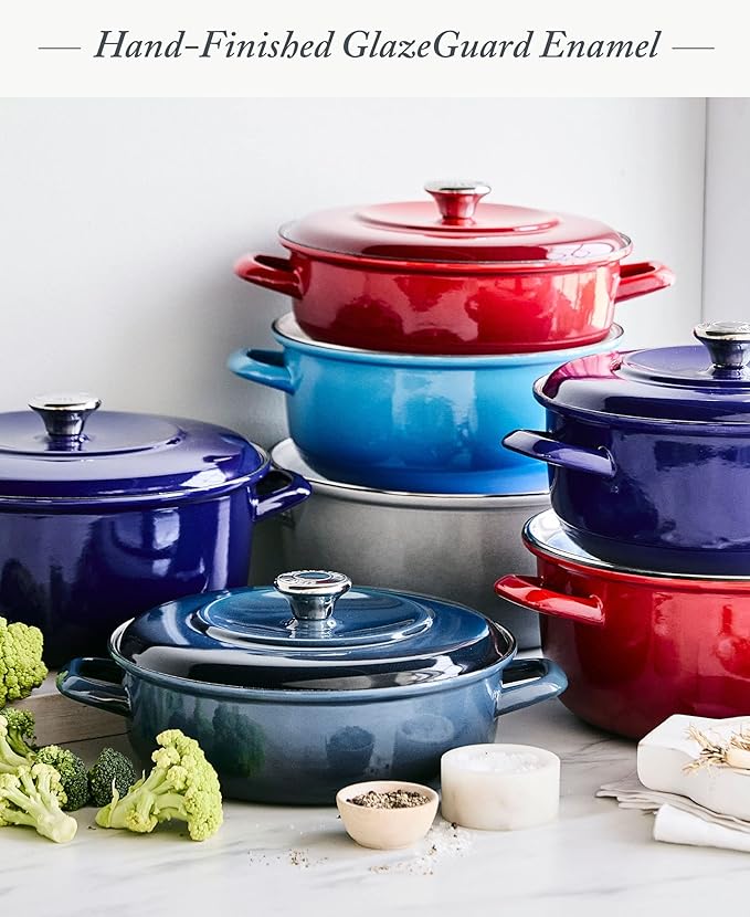 Merten & Storck 7QT Round Dutch Oven Casserole Pot with Lid, European Crafted Enameled Iron Stockpot, Induction & All Cooktops, Braising, Stews, Roasting, Slow Cooking, Sourdough, Cobalt Blue