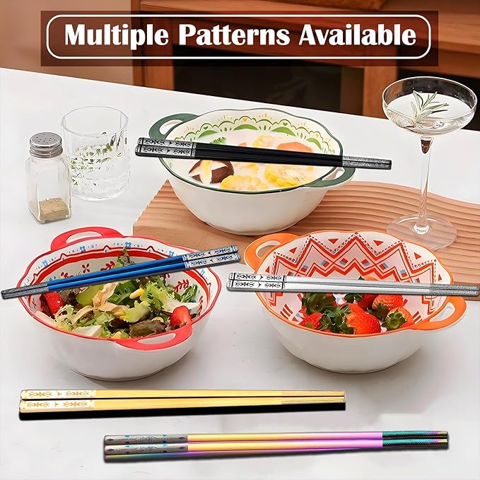 Metal Chopsticks Reusable 1 Pair Stainless Steel Travel Chopsticks Dishwasher Safe Square Lightweight Non-Slip Chop Sticks with case(Silvery)