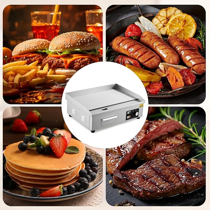 GarveeHome 21 In Commercial Electric Griddle,110V 1600W Electric Restaurant Teppanyaki Flat Top Grill With Shovels & Brushes, Non-Stick Countertop Griddle, Adjustable Temperature Control 122°F-572°F