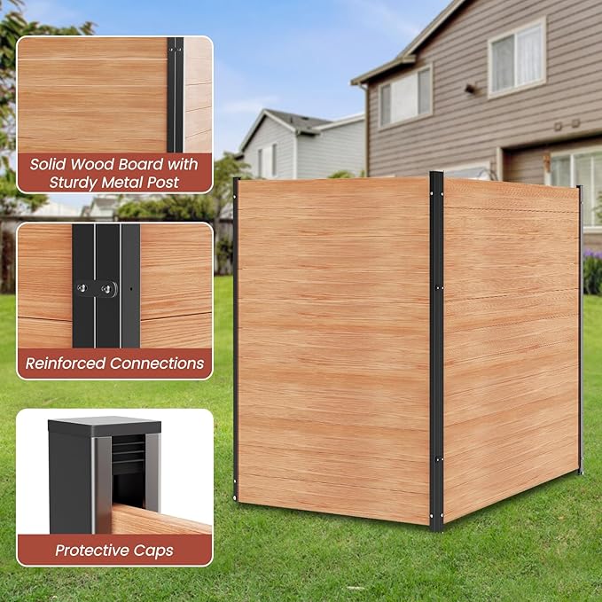 LILYPELLE 36in W x 44in H Air Conditioner Fence, 2 Panels Outdoor Wood Fence Privacy Screen with Metal Stakes, Outside Trash Can Pool Equipment Enclosure Panels Decorative Fences