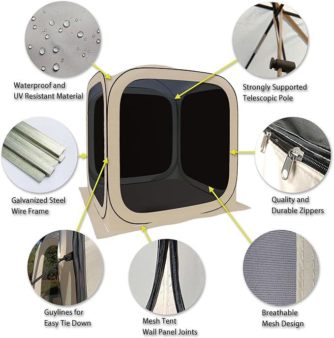 HOOYEAH Pop-up Screened Tent, Instant Screen House Portable Screen Room Canopy Outdoor Gazebo with Mosquito Net for Patio, Backyard, Garden and Outdoor Activities, 12x12