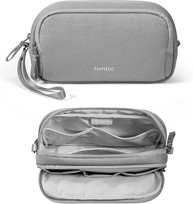 tomtoc Electronic Organizer Travel Case, Water Resistant Dual Compartment Tech Pouch Cable Organization Storage Bag for Charger, Cord, Phone, Hard Drive, Power Bank, Accessories Travel Essentials