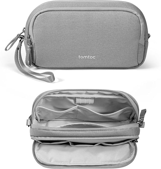 tomtoc Electronic Organizer Travel Case, Water Resistant Dual Compartment Tech Pouch Cable Organization Storage Bag for Charger, Cord, Phone, Hard Drive, Power Bank, Accessories Travel Essentials