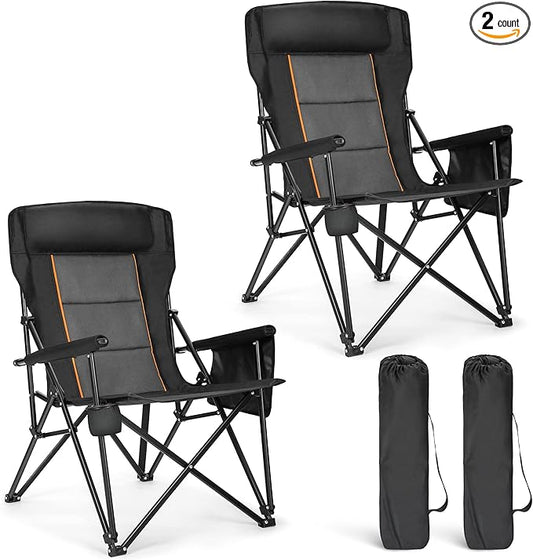 ALPHA CAMP Heavy Duty High Back Camping Chairs with Cup Holder Oversized Folding Chair Outdoor Chair with Headrest,Lawn with Side Pocket for Lawn, Sports and Fishing, 500lbs