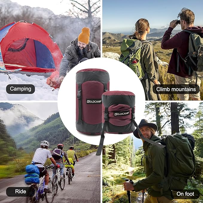 GoldCamp compression stuff sack for Ultralight sleeping bag, space saving gear with dust flap,18L/30L/43L/49L/65L Compression Stuff Sack, Waterproof, Camping, Travel, Outdoor, Backpacking (Red, XXXL)