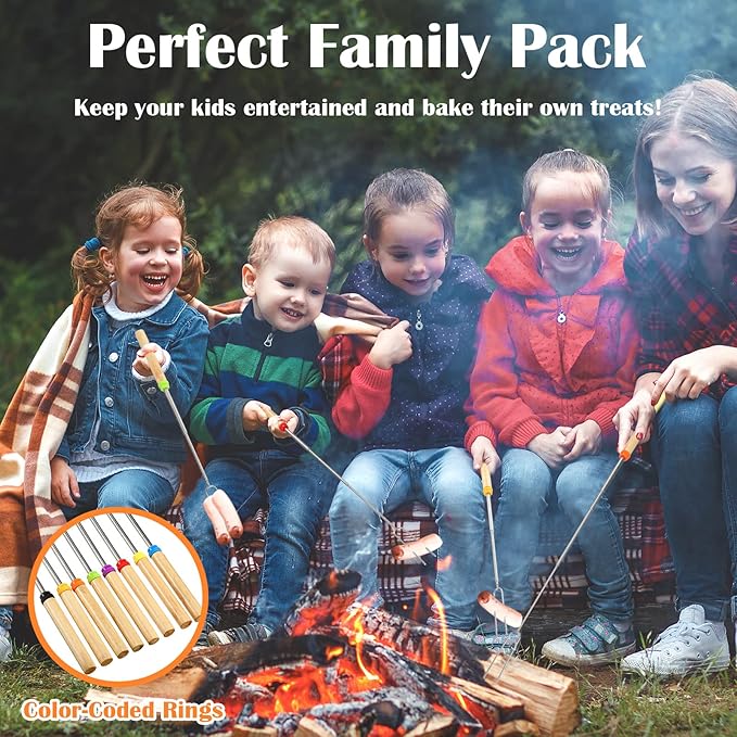 32 Inch Marshmallow Roasting Sticks Bulk, Smores Skewers for Fire Pit Kit, Hot Dog Camping Skewers Accessories Campfire Marshmellow Extendable Forks Bbq Tools Smores Sticks(20 Pack)