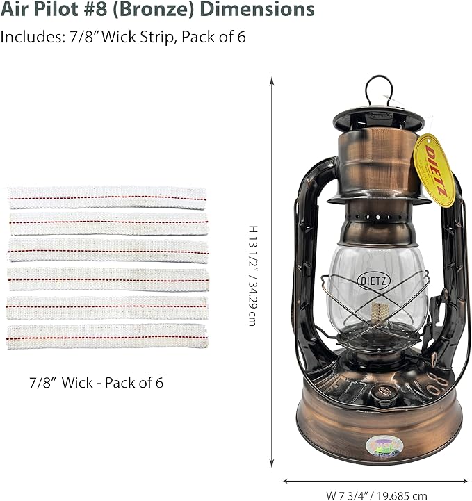Light of Mine - Dietz #08 Air Pilot Bronze Oil Lantern with 7/8" Replacement Wick Strips (Bronze)