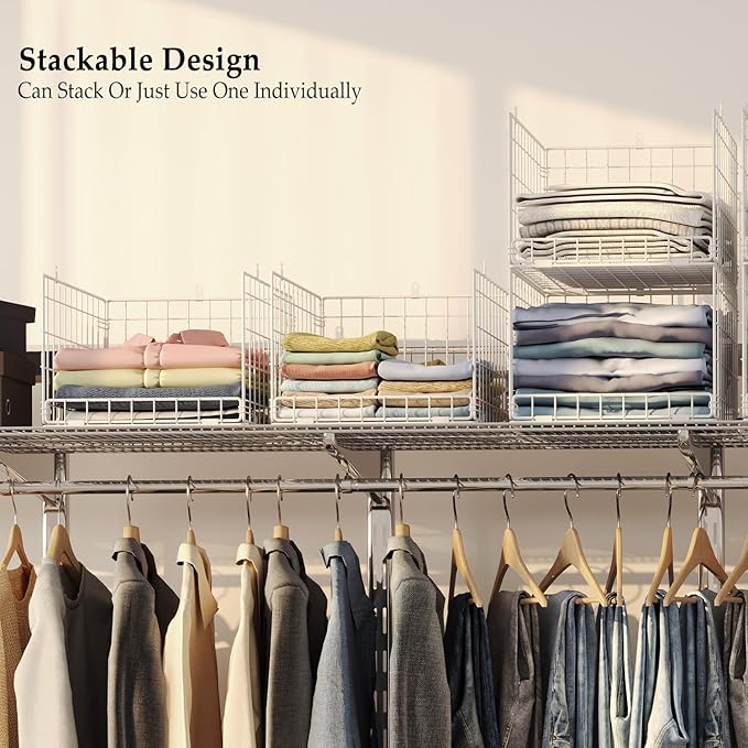 4 Tier Closet Organizers and Storage Shelves, Collapsible Stackable Storage Drawers Organizer Shelf Bins Baskets Containers for Truck Camper RV Closet Cupboard Wardrobe,Narrow, Sturdy Metal Frame