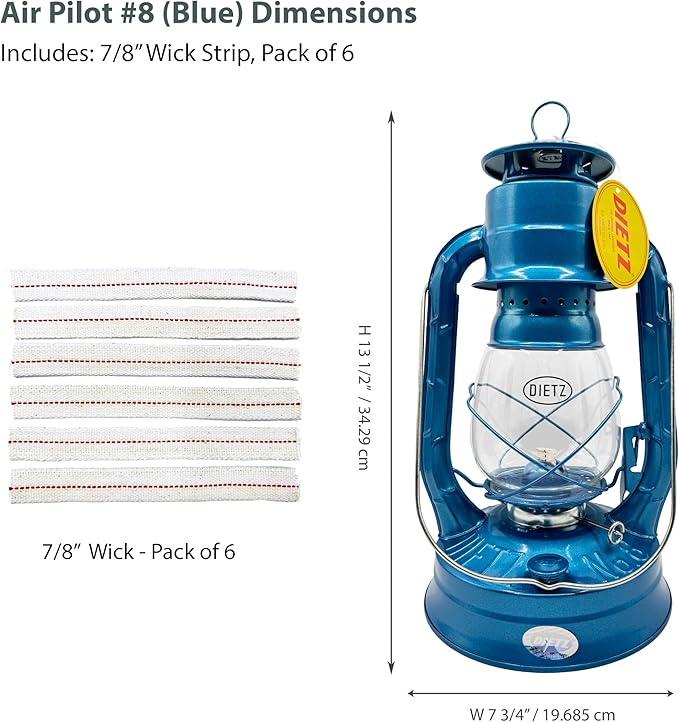 Light of Mine - Dietz #08 Air Pilot Blue Oil Lantern with 7/8" Replacement Wick Strips (Blue)