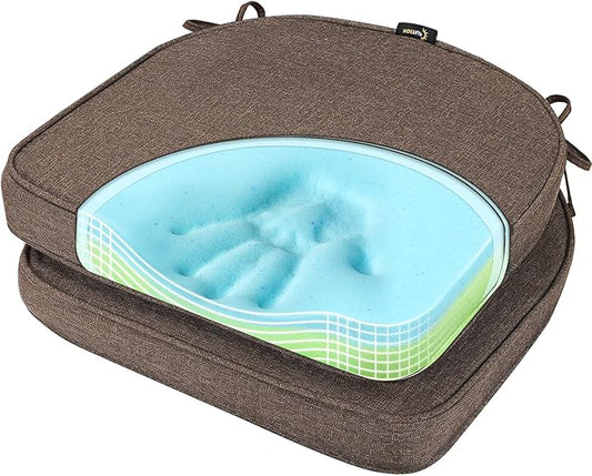 SUNROX Gel Memory Foam Chair Cushions, FadeShield Water-, Stain-Resistant Durable Reversible Seat Cushion Pads with Ties for Indoor/Outdoor Kitchen Dining Office, 19"x19", Set of 2, Heather Chestnut