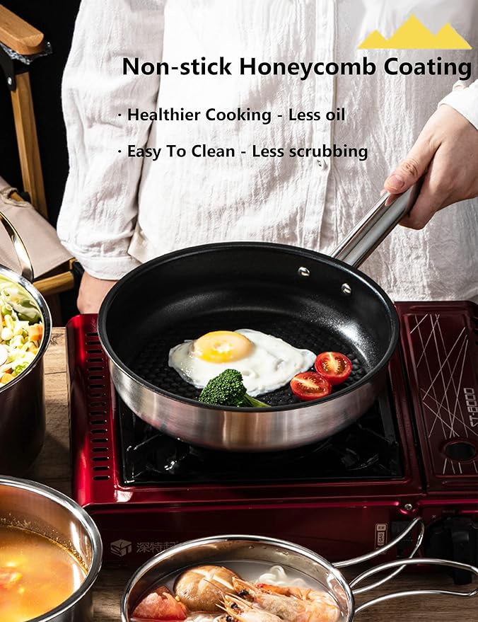 CampPro Camp Cooking Set for 4-8, Stainless Steel Camping Cookware Set, Camping Equipment with Carring Bag, Camping Pots and Pans Set for Campfire Cooking & RV & Backyard Picnic