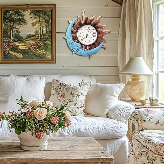 MUMTOP Indoor Outdoor Thermometer - Sun and Moon Wall Thermometer, Outdoor Thermometers for Patio, Room, Greenhouse, Outside, Garden Decor