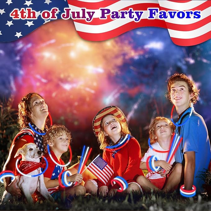 Red White Blue Glow Sticks Party Favors Supplies 150 PCS,Light Up Bracelets Necklaces Accessories Decorations for Kids,Fun USA Items for Fourth of July Patriotic Birthday Pool Games Activities