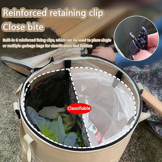 Pop up Camping Trash can with lid,Collapsible 24 Gallons Trash can with Sorting Clips,Garden Garbage Bag with Lid,Lawn and Leaf Bags - Reusable Yard Waste Bags (Beige Coffee)