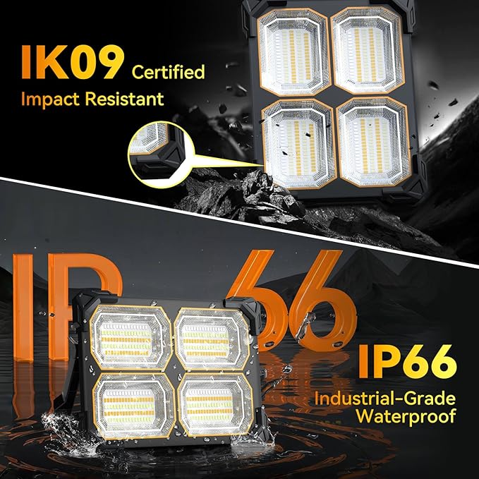 300W Led Work Light Rechargeable,26000MAh Solar Portable Light, 26000LM Magnetic Work Lights, 326 Led Battery Work Lights with Stand 5 Lights Modes IP66 Waterproof for Outdoor Camping Car Repairing