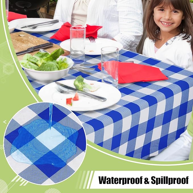Smiry Rectangle Table Cloth, Waterproof Vinyl Tablecloth with Flannel Backing, Wipeable Buffalo Plaid Table Cover for Dining, Indoor and Outdoor (Blue & White, 54"x78")