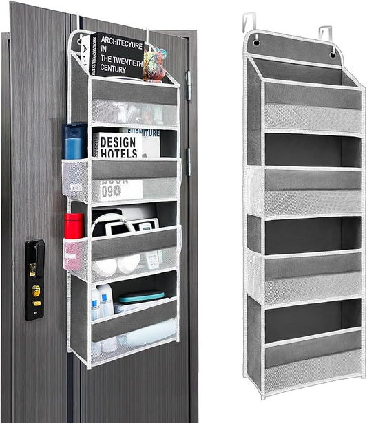 Kitchen Organizers and Storage with 4 Side Mesh Pockets, 44lb Weight Capacity Hanging Behind The Door Storage Suitable for Storing Toys, Shoes, Towels, Dark Grey, 4 Shelf