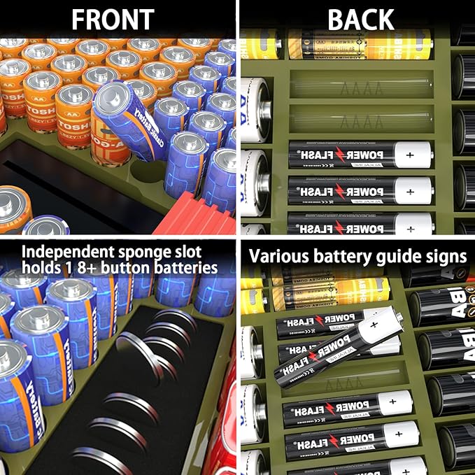 Large Capacity 269 Battery Organizer Storage Case with Tester, Double-Side Battery Holder Container for AA AAA AAAA C D 9V Lithium 3V CR123 CR2032 CR1632 18650 Batteries(Box Only) (Green)