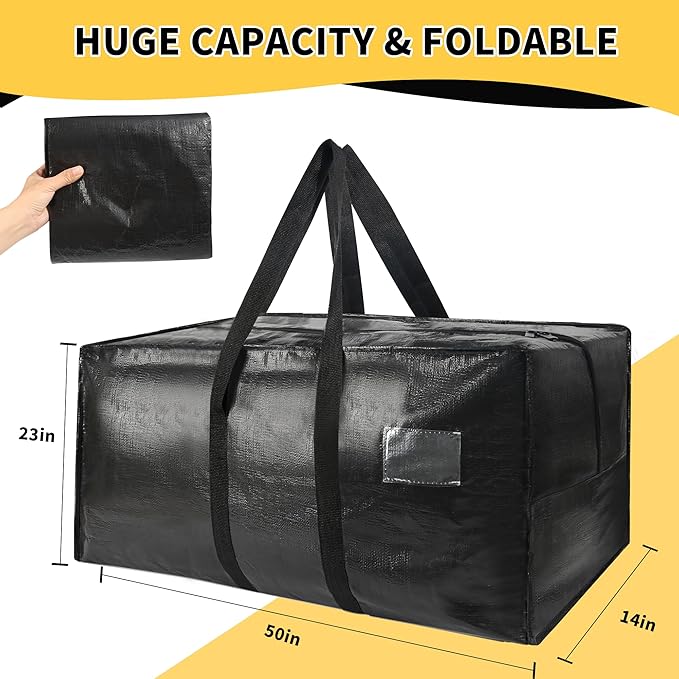 Heavy Duty Extra Large Moving Bags,69 Gallon Jumbo Packing Bags,Huge Moving Storage Bags with Strong Zippers & Carrying Handles,Reusable Big Moving Storage Bags for College Dorm Travel 1Pack
