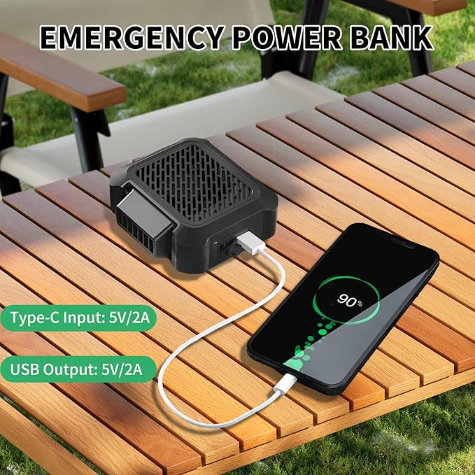 Portable Waist Fan, Personal Clip on Fan Rechargeable Hands-Free Hanging Neck/Desk Fans with 3-Speed Settings & LED Light, Small Wearable Cooling Belt Shirt Fans for Camping Travel Outdoors