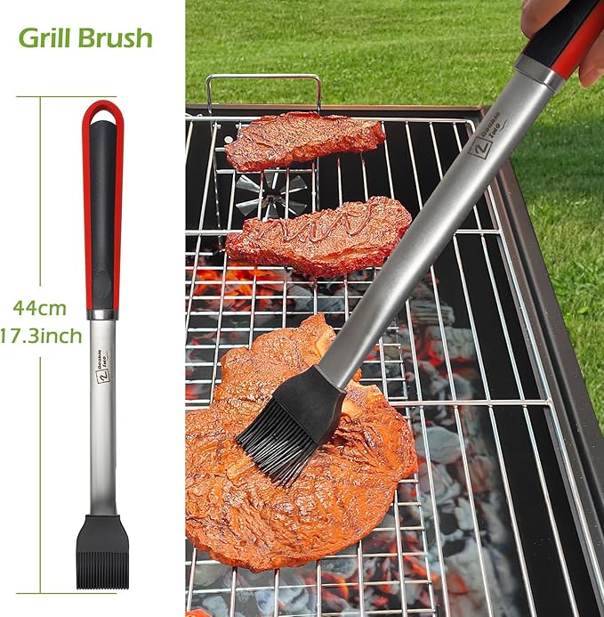 Double Two 4-Piece Stainless Steel BBQ Tool Set - Tong, Fork, Spatula, Brush - Utensils for Grill - Tools for Outdoor Grilling- BBQ Kits