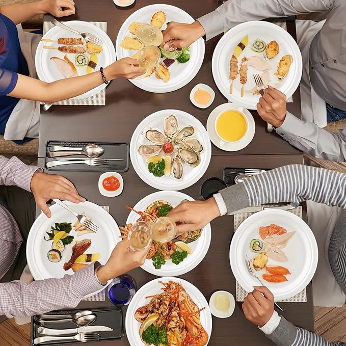 ECOLipak 100% Compostable 10 Inch Heavy Duty Paper Plates, 150 Pack Disposable Biodegradable Eco-friendly Sugarcane Bagasse Plates for Dinner Party(White)