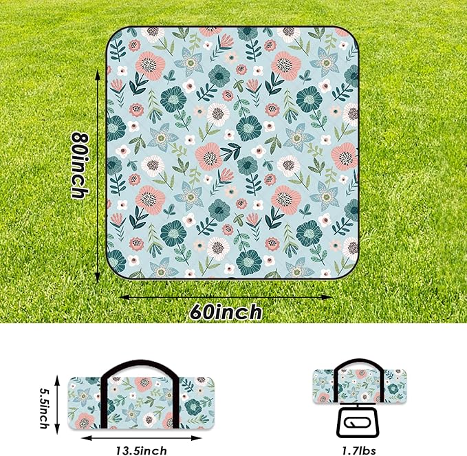 80"x60" Waterproof Picnic Blanket Large Outdoor Camping Blanket Foldable Picnic Camping Blanket Thicker Machine Washable Picnic Mat Portable Wearable for Picnics, Camping