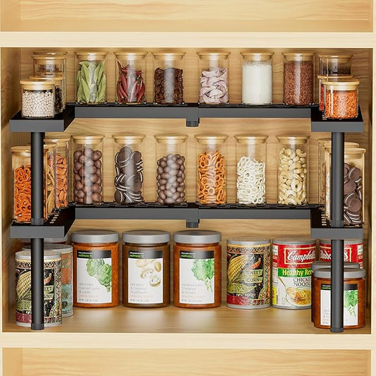 Spice Rack Organizer for Cabinet, 2 Tiers Expandable & Stackable Metal Seasoning Organizer, Premium Spice Organization for Cabinet In Home Organization