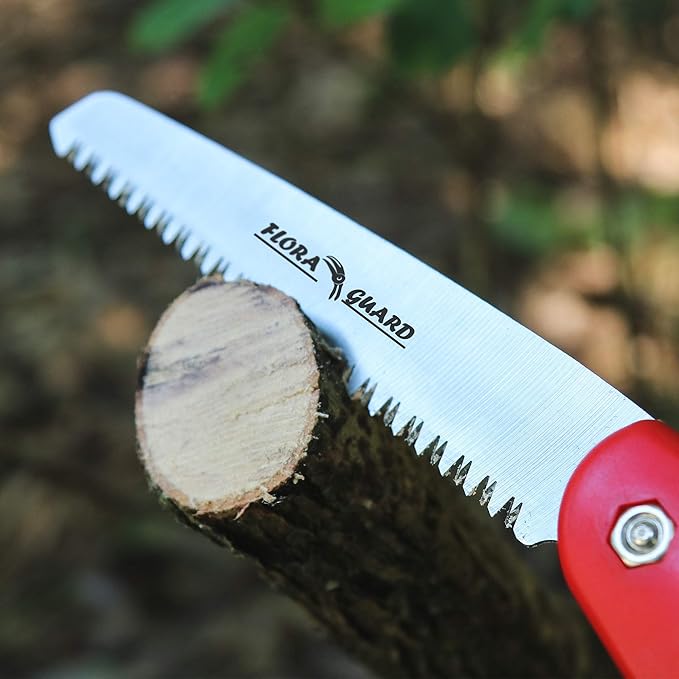 FLORA GUARD 7.7-Inch Folding Hand Saw, Pruning Saw with Trible-Cut Razor Teeth for Wood Cutting, Tree Trimming, Professional Camping Gardening Tools