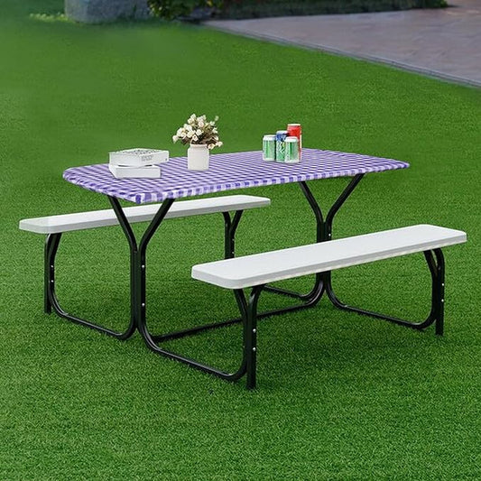 Fitable Checkered Picnic Table Cover Waterproof Vinyl Fitted Table Cover Flannel Backing Outdoor Indoor Tablecloth 30"x96" for Picnic, Travel, Holiday, Party, Folding Table, Navy