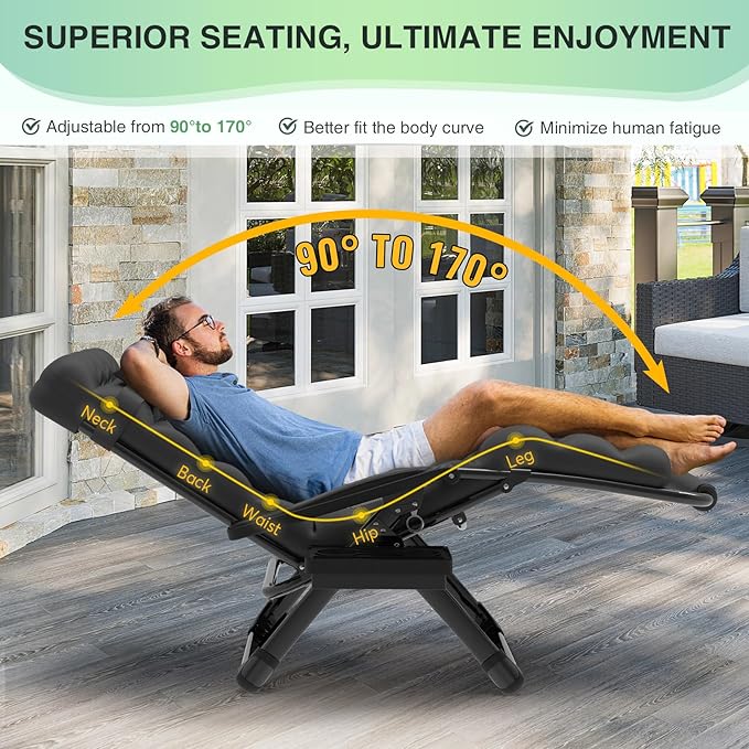 Suteck Oversized Zero Gravity Chair,29In XL Lounge Chair w/Removable Cushion&Headrest, Reclining Camping Chair w/Upgraded Lock and Footrest, Reclining Patio Chairs Recliner for Indoor Outdoor