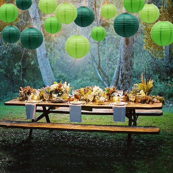 Paper Lanterns Party Decorations Green - Hanging Paper Lanterns Indoor Outdoor - Football Theme Birthday Baby Shower Graduation Wedding St. Patrick's Day Party Supplies, 15pcs
