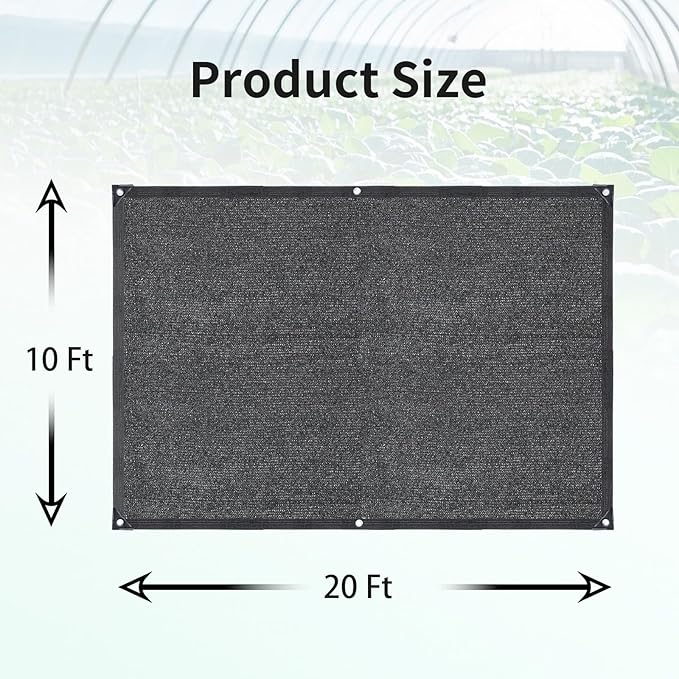 70% Black Shade Cloth, 10 x 20 FT Sun Shade Net with Grommets, Garden Sunblock Shade Cloth Shading for Greenhouse, Plant, Pergola, and Backyard Patio