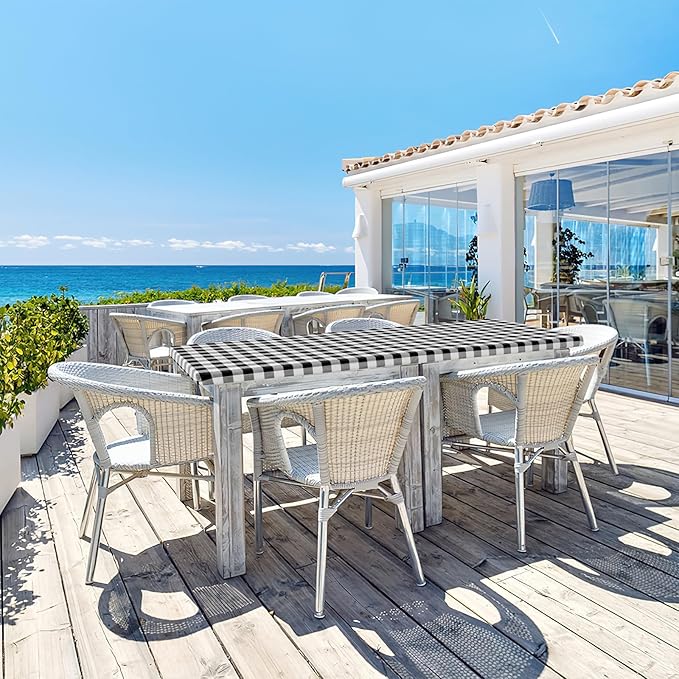 misaya Buffalo Rectangle Picnic Tablecloth, 5 Foot Elastic Fitted Vinyl Table Cloth with Flannel Backing, Waterproof Plaid Table Covers for Dining, Camping, Outdoor (Black and White, 36" x 60")