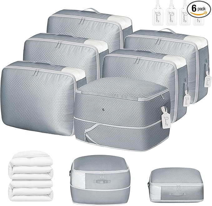 DIMJ Comforter Storage Bag 6 Pack - Blanket Storage Organizer Compression Bags, Large Capacity Ultra Space Saving Self Compression Organize for Bedding, Pillow, Duvet, Sheet Storage with Zipper Window