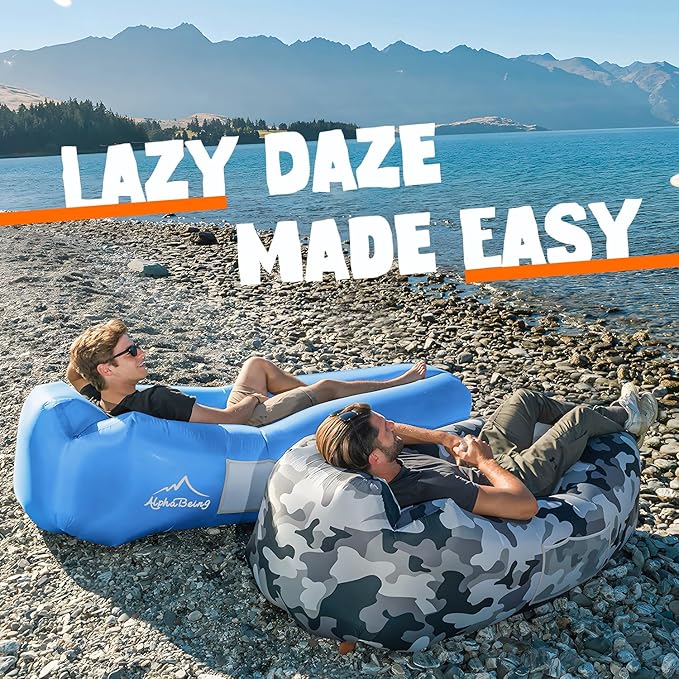 AlphaBeing Inflatable Lounger Beach Chair Accessories, Air Sofa Hammock Inflatable Couch for Camping Backyard Lakeside with Compression Sacks, Ideal Outdoor Gifts for Adults