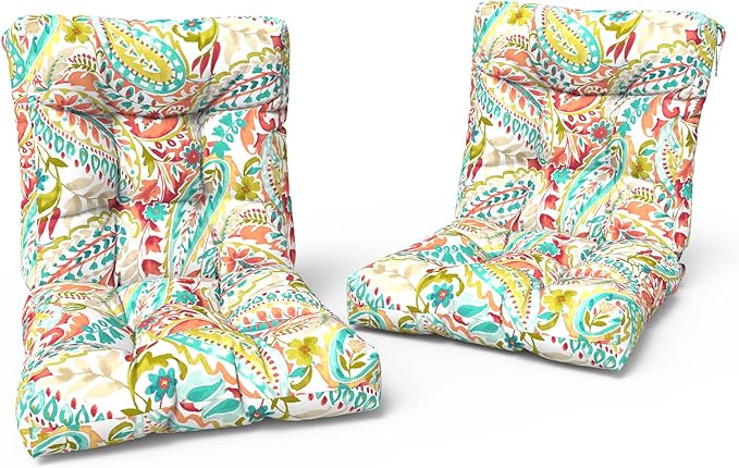 LVTXIII Outdoor Low Back Chair Cushions, Seasonal Replacement Adirondack Chair Cushion with Ties, Patio Waterproof Seat Cushions for Home Garden Use, 21 W x 21 D, Set of 2, Pretty Paisley