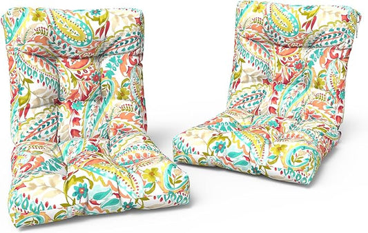 LVTXIII Outdoor Low Back Chair Cushions, Seasonal Replacement Adirondack Chair Cushion with Ties, Patio Waterproof Seat Cushions for Home Garden Use, 21 W x 21 D, Set of 2, Pretty Paisley