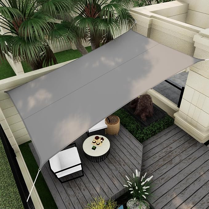 Sun Shade Sail Canopy, 8'x 10' Rectangle 95% UV Block Shade Cover for Outdoor, Backyard Patio, Lawn, Garden, Sandbox Carpor Light Gray