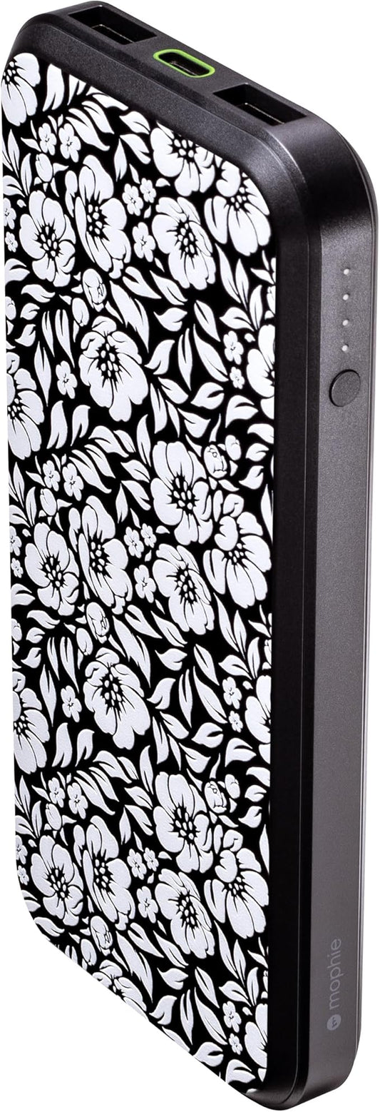 Mophie powerstation prime10 - Portable Power Bank with 10,000mAh Internal Battery, 18W USB-C PD Fast Charging, Charge 3 Devices Simultaneously, LED Power Indicator - White Floral