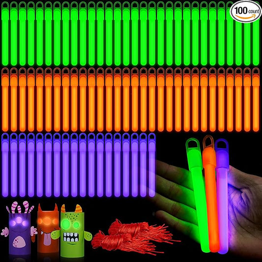 Lewtemi 4" or 6" 100 Pack Bright Glow Sticks Bulk, Glow in The Dark Party Supplies Birthday and Holidays Party Favors
