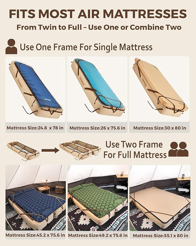 KingCamp Air Mattress Frame, Portable Inflatable Camping Cot Base Heavy Duty Bed Frame for Outdoor Travel & Home Tent (Bed Frame Only, Air Pump and Mattress Not Included)