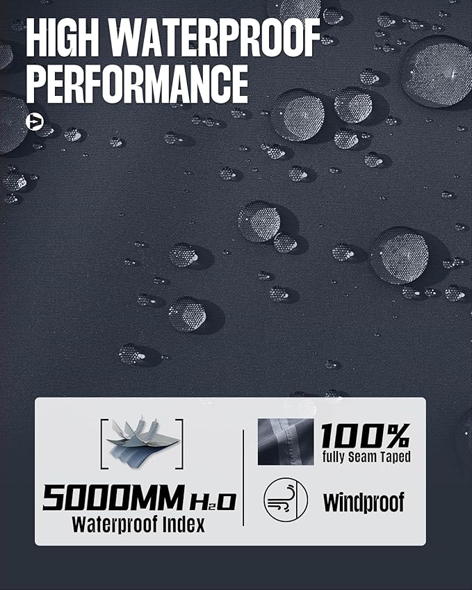 33,000ft Men's Packable Rain Jacket Waterproof Lightweight Raincoat Rain Shell with Hood for Outdoor Hiking Golf Travel