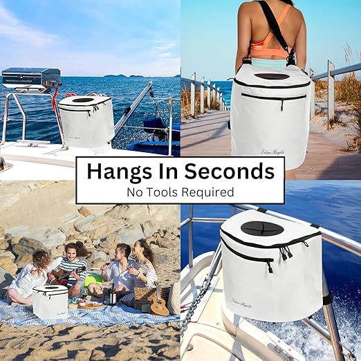 Portable Trash Can for Boating and Camping - Durable and Collapsible with Inner Bin - Kayak, Fishing, Beach, Hiking and Camping Essentials, Boat Accessories 8 Gallon Trash Can (White)
