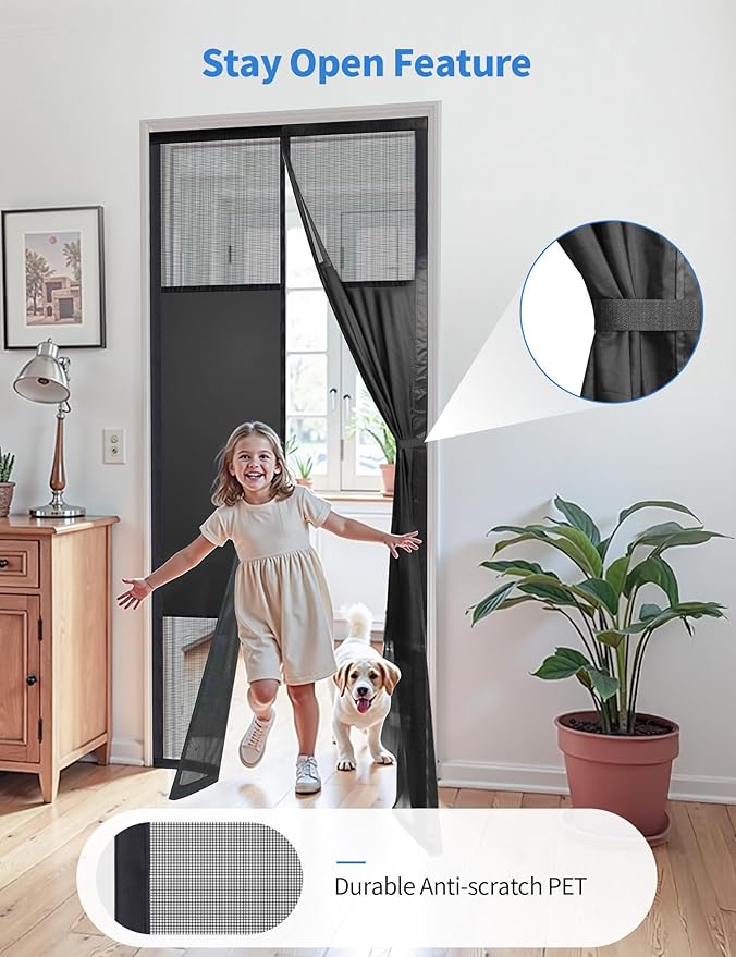 Magnetic Screen Door with Privacy Protection, PET Mesh Screen Fit for Door Size 36x82 Inch, Pet Friendly Screen Curatin for Doorway to Keeps Bugs Out