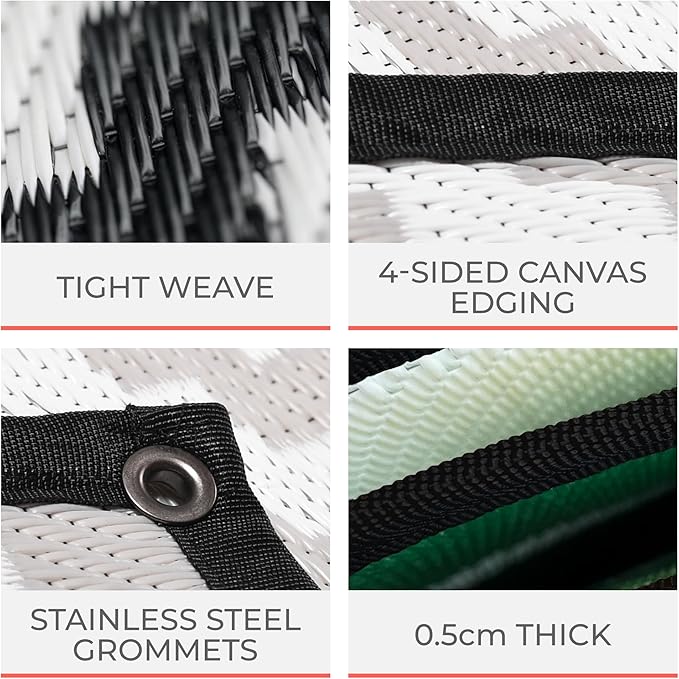 8x20 Brown & Tan RV Patio Mat with Carry Bag – Extra Thick 5mm Recycled Poly Rug – Heavy-Duty, Waterproof, Reversible – Premium Outdoor Mat for Campsite, Deck (8'x 20', Brown Diamond)