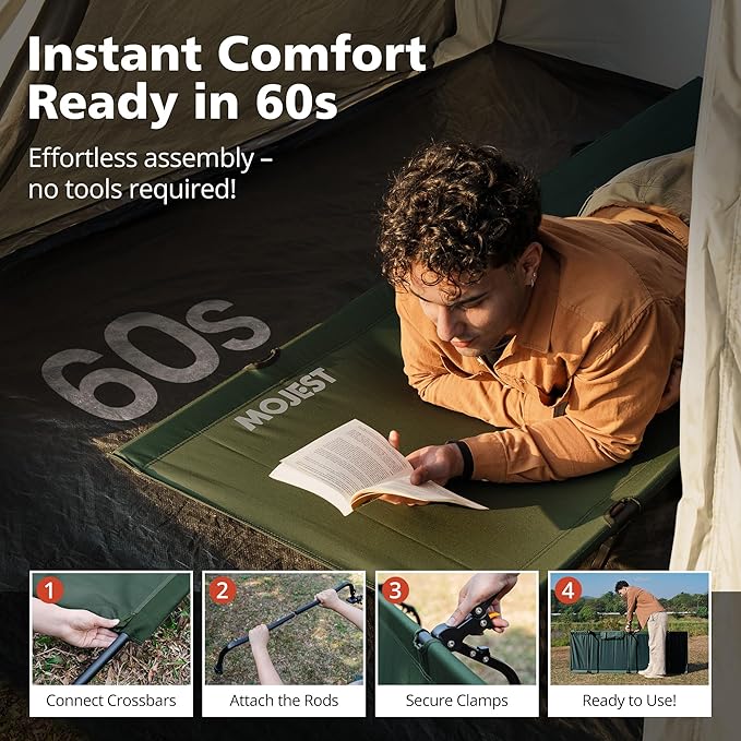 Ultralight Camping Cot for Adults, Portable Folding Camping Bed, Supports 350 lbs - Lightweight for Travel, Camping, Hiking, Backpacking, Mountaineering, Dark Green