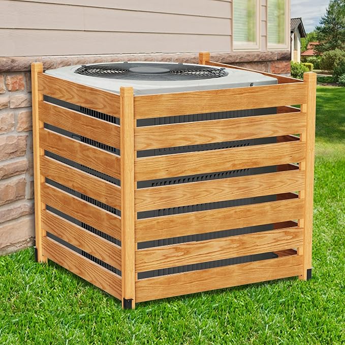 LILYPELLE 48in W x 36in H Air Conditioner Fence, 3 Panels Outdoor Wood Fence Privacy Screen with Planter Box, Outside Trash Can Pool Equipment Enclosure Panels Decorative Fences