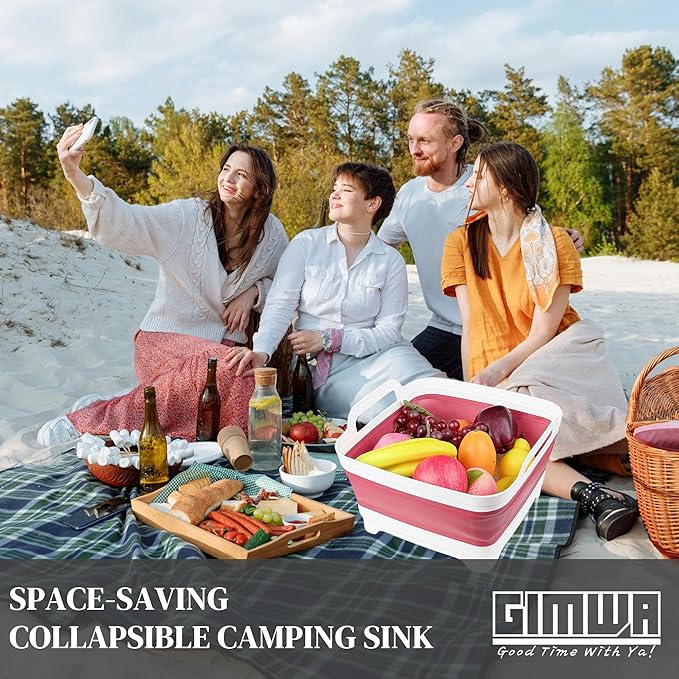 Collapsible Wash Basin for Baby Bottles - 2.4 Gallons Portable Dish Basin for RV Camping Sink, Space-Saving Dish Tub For Bottle Washing (Viva Magenta)