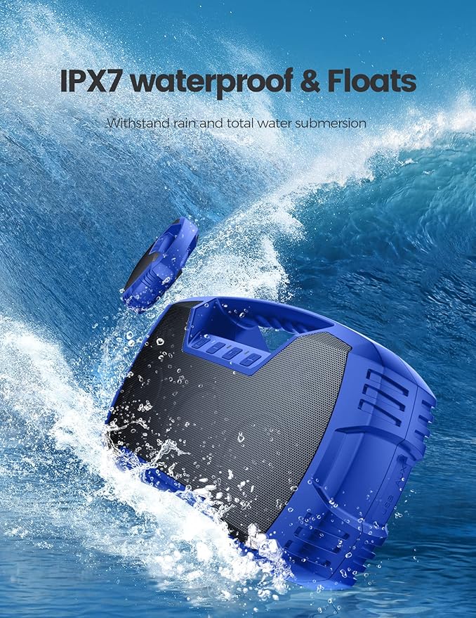 Houl Zallee IPX7 Waterproof Bluetooth Speaker, 40W (60W Peak) Portable Wireless Speakers, 32H Playtime, Stereo Loud Sound, Deep Bass, Bluetooth 5.0, Built-in Mic for Camping, Party, Gifts, Beach-Blue